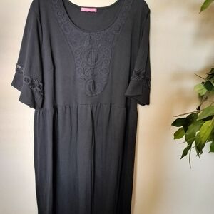 Woman Within Black Top with Lace Accents